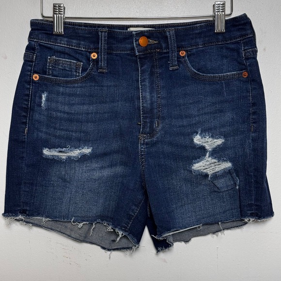 Universal Thread Pants - Universal Thread Denim Shorts 4/27 Dark Wash Distressed High Rise Midi Cutoff